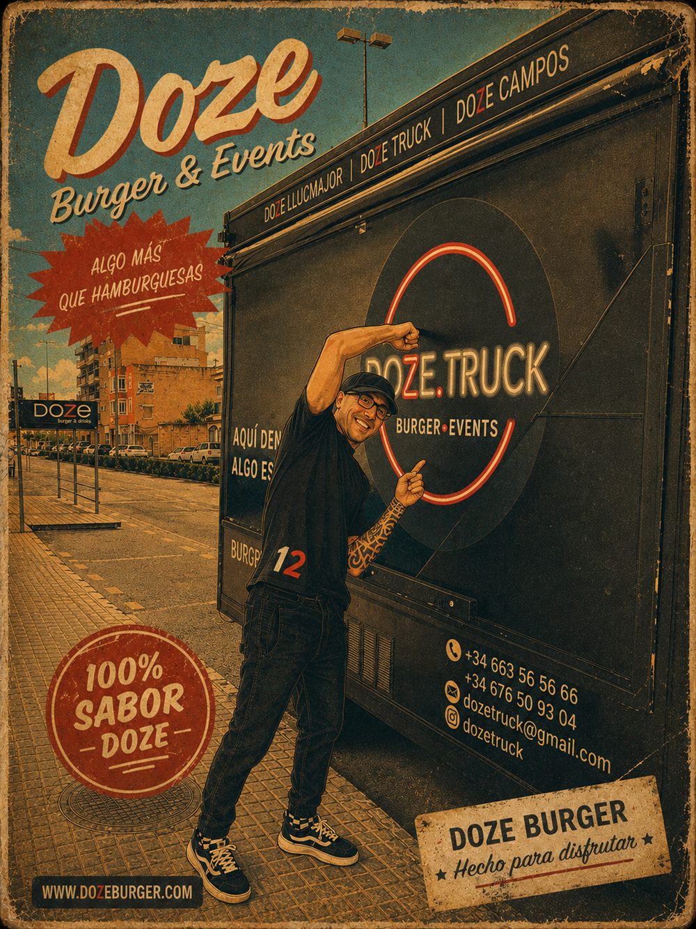 Cartel del Doze Truck: Paco junto al food truck de Doze Burger